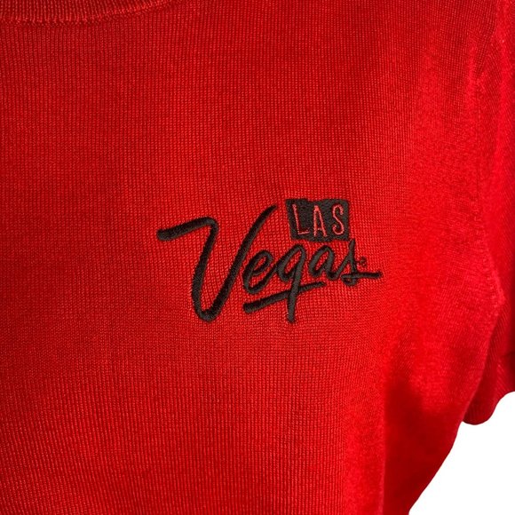 Lands End Embroidered Short Sleeve Sweater XL Red Las Vegas Knit Round Neck - Picture 3 of 7